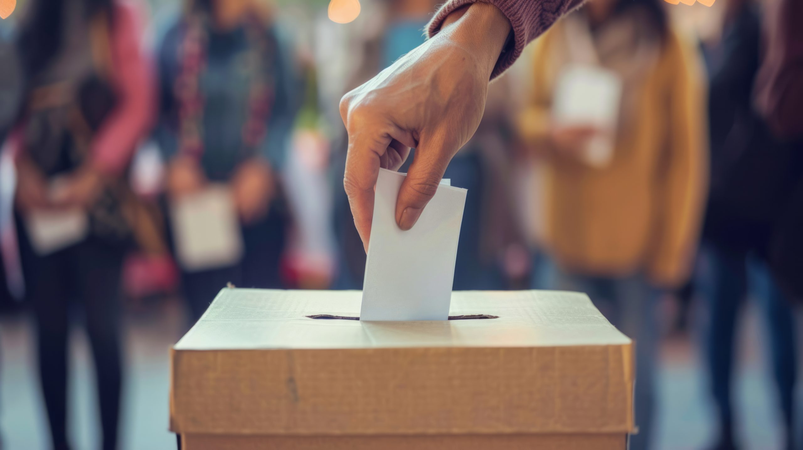 Civic Engagement: Citizen Casting a Vote at a Busy Polling Station